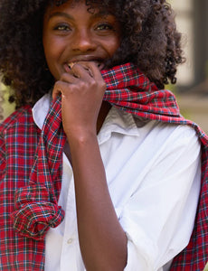 Eileen Relaxed Button-Up in Small Red Plaid