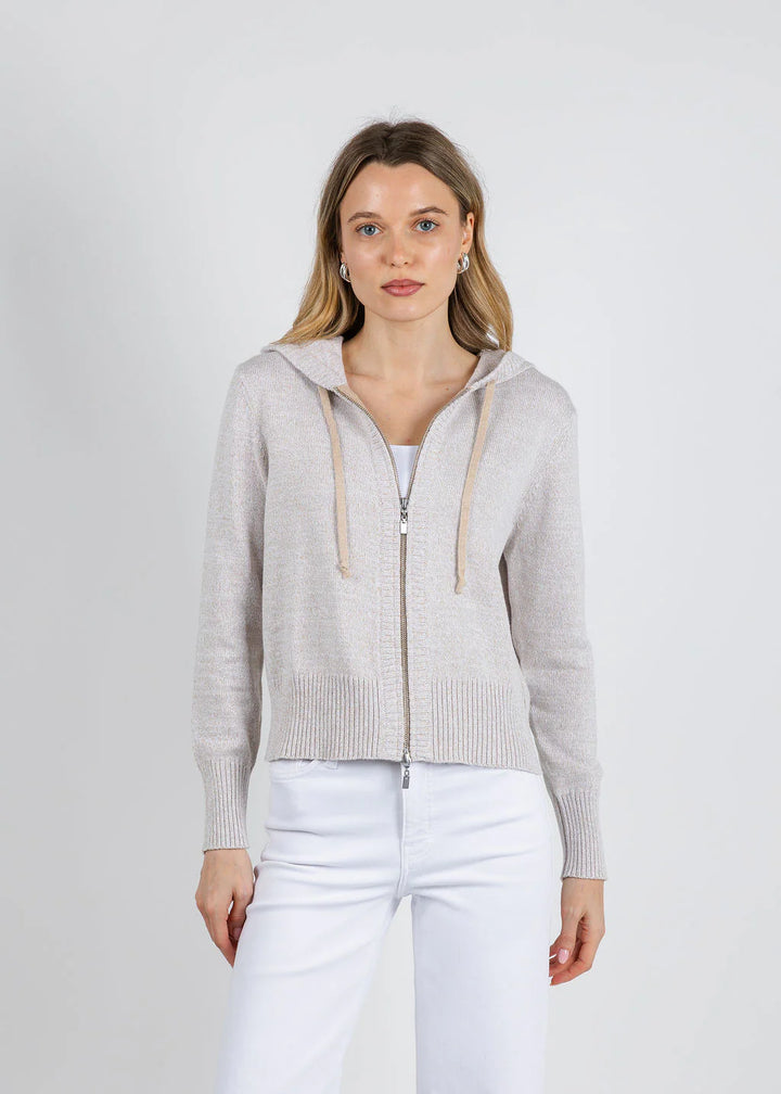 Kinross Women Marled Lurex Zip Hoodie In Straw Multi