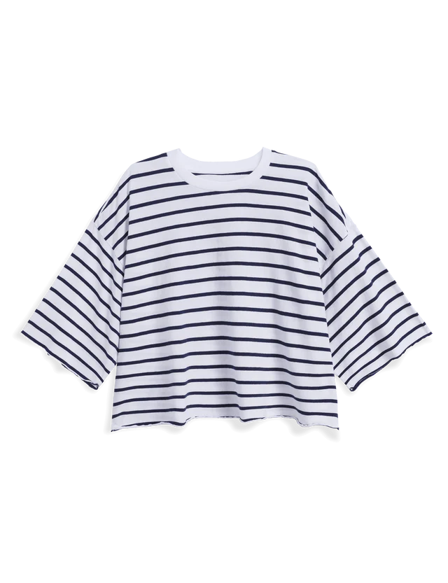 Frank &amp; Eileen Presley Oversized Tee In Wide Navy French Stripe