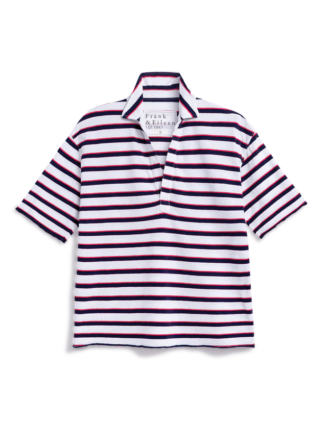 Frank &amp; Eileen Patty Ss Popover Henley In White/Red/Navy French Stripe