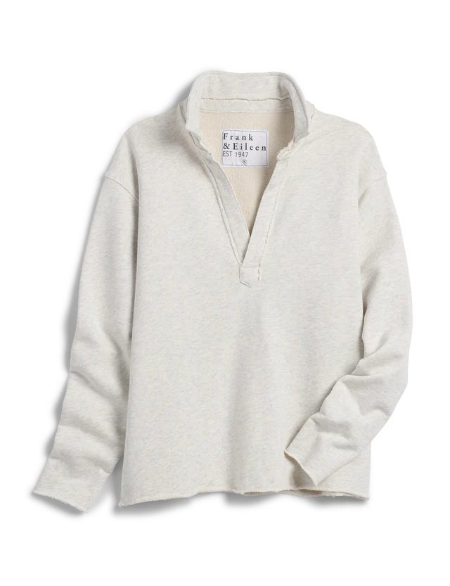 Frank &amp; Eileen Triple Fleece Popover Henley In Heather White Melange