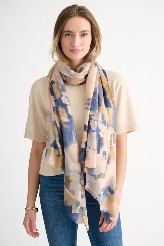 KINROSS Abstract Print Scarf in Navy Multi