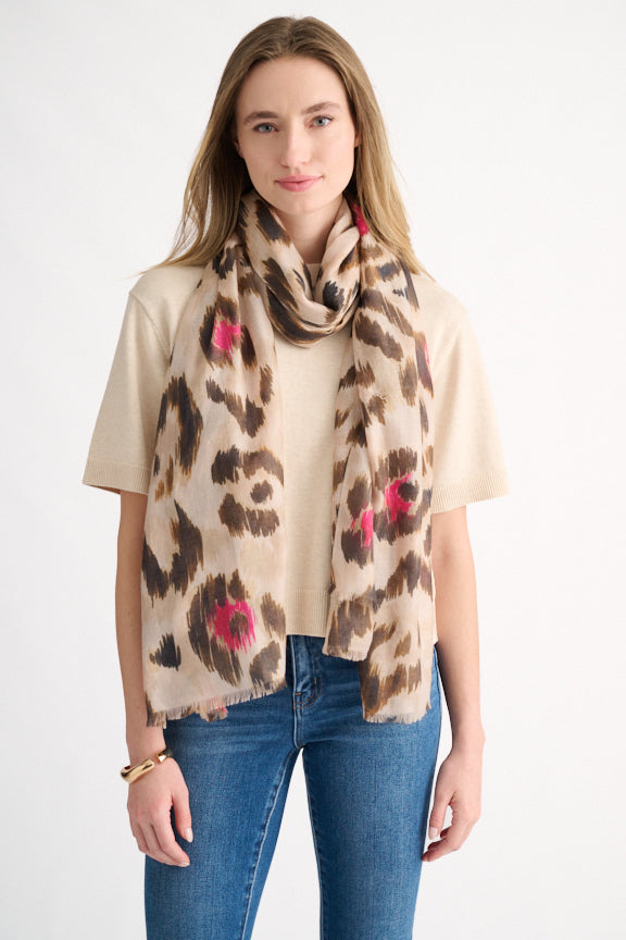 Kinross Leopard Print Scarf Sandstone
