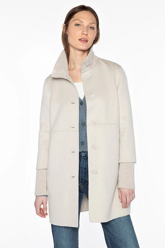 Kinross Button Front Knit Trim Coat In Birch