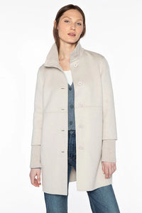 Kinross Button Front Knit Trim Coat in Birch