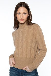 Kinross Cable Mock Cashmere Sweater in Camel