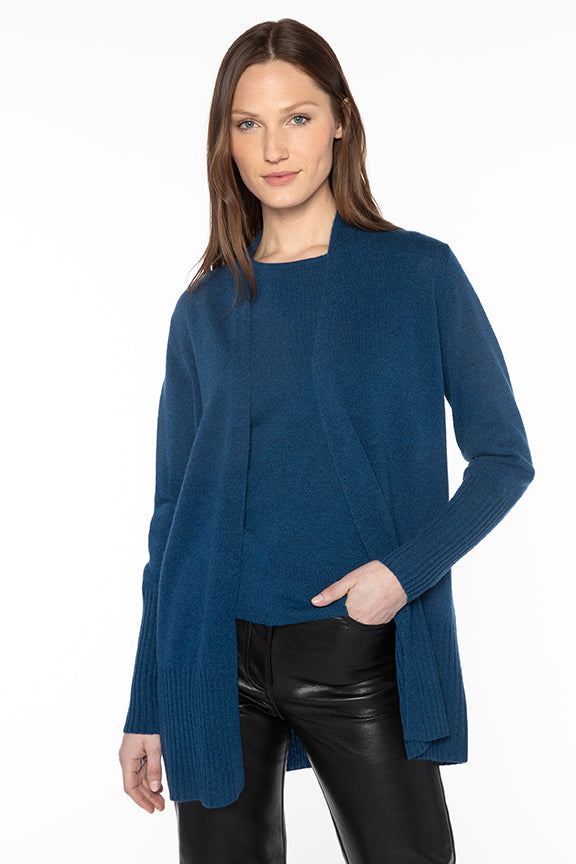 Kinross Rib Trim Cardigan In Adriatic
