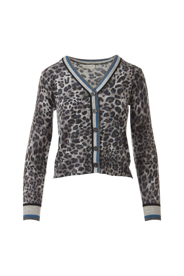 Kinross Tipped Leopard Cardigan In Sterling Multi