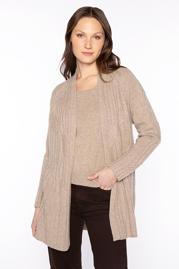 Kinross Luxe Cable Cardigan In Taupe