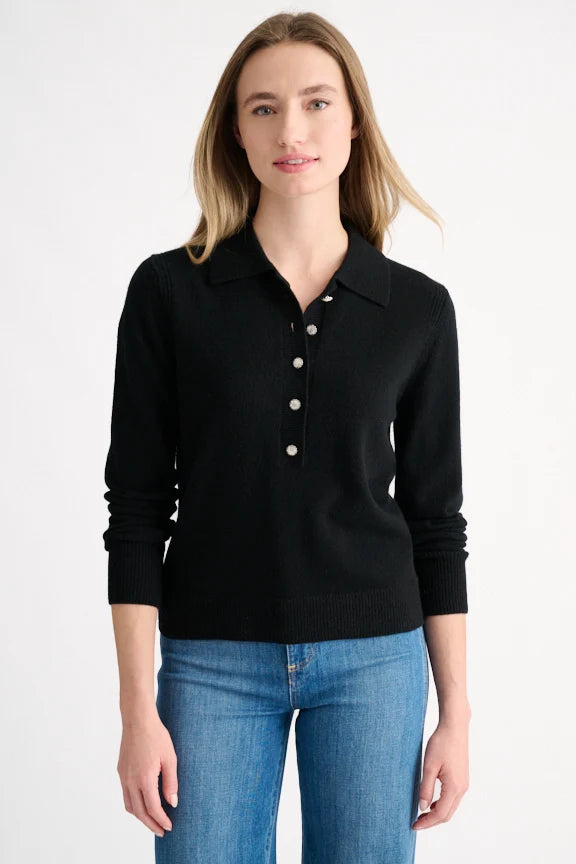 KINROSS Crystal Button Polo in Black