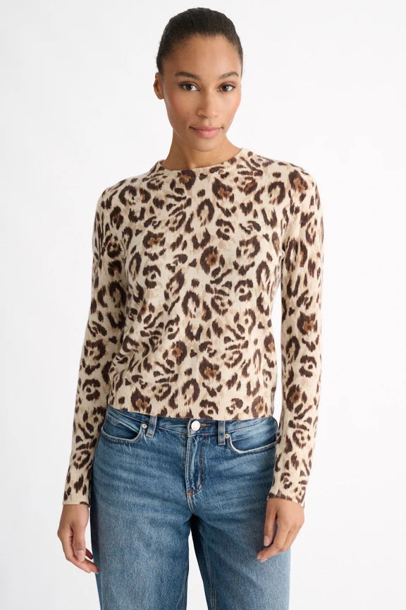 KINROSS Knit Animal Print Crew in Sandstone