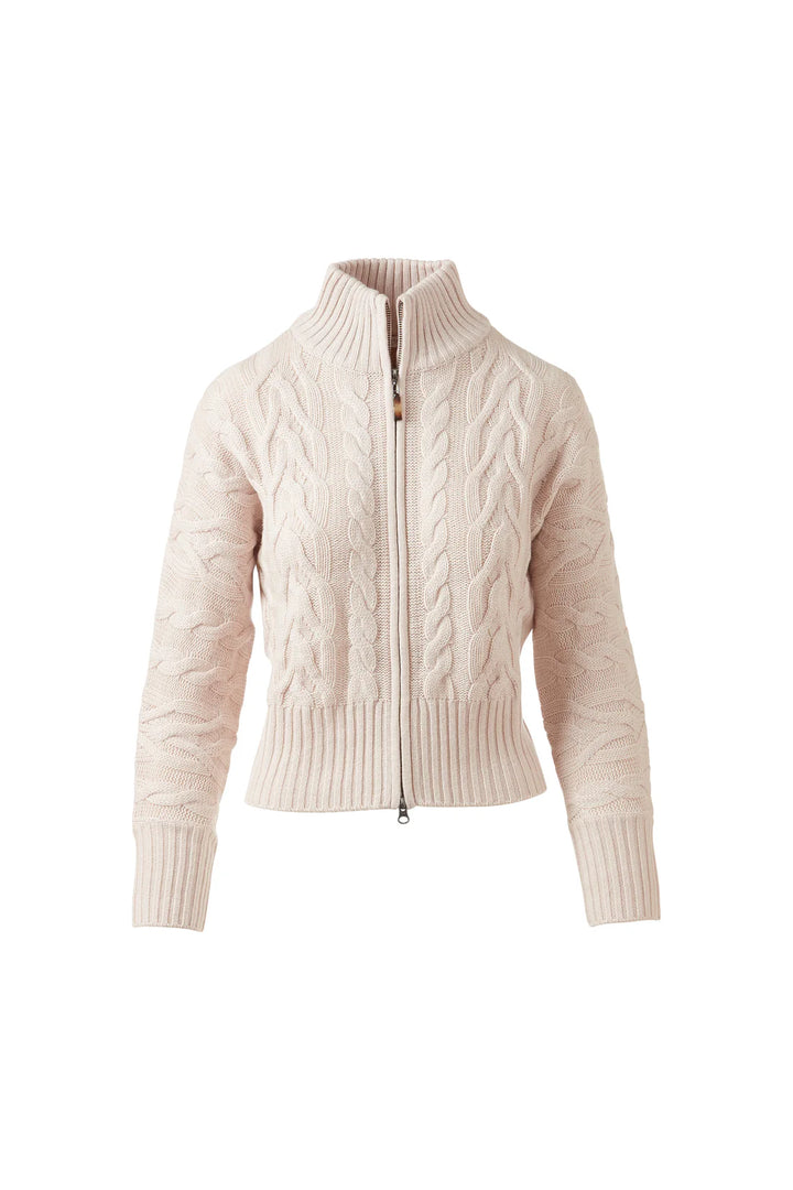 Kinross Luxe Cable Zip Cardigan In Canvas