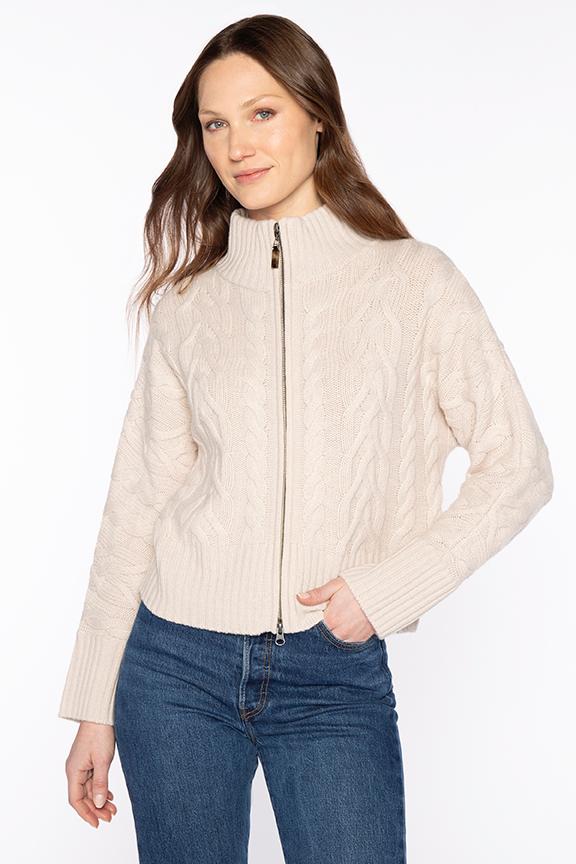 Kinross Luxe Cable Zip Cardigan In Canvas