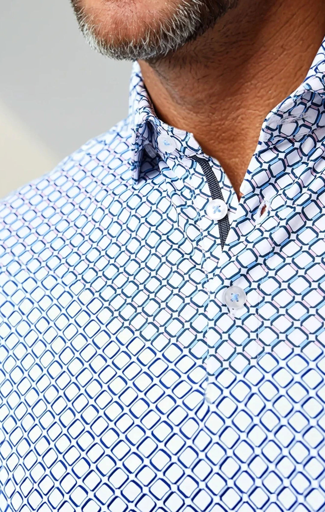 Stone Rose White Geo Print Stretch Polo