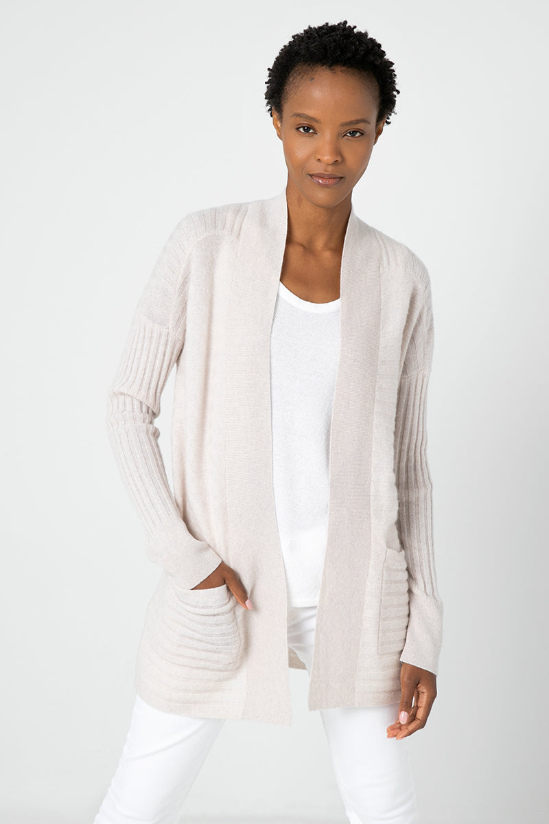 Kinross Easy Rib Cardigan In Almond