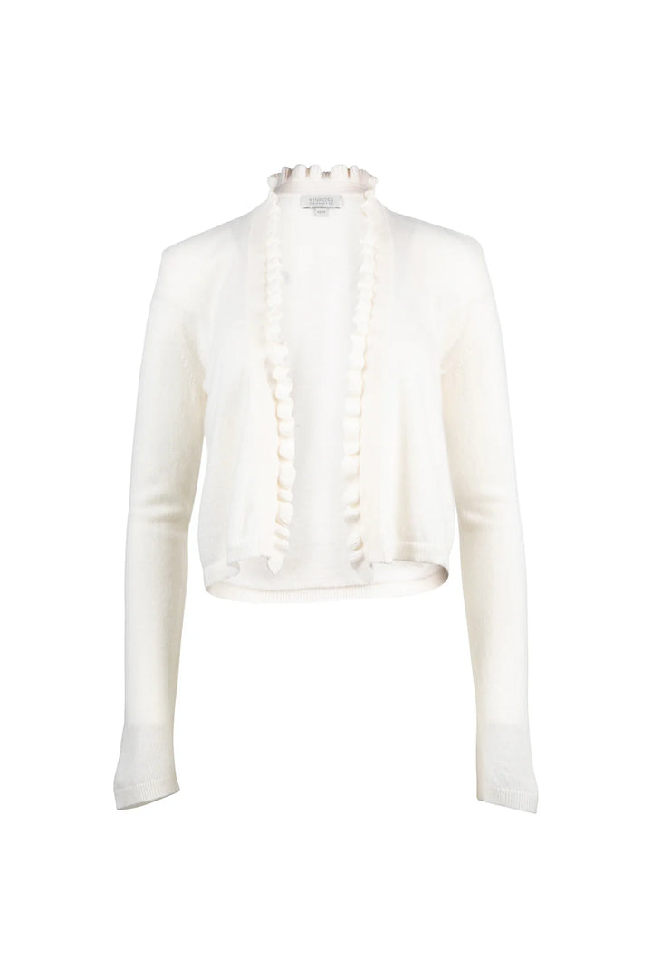 Kinross Ruffle Trim Cardigan In Ivory