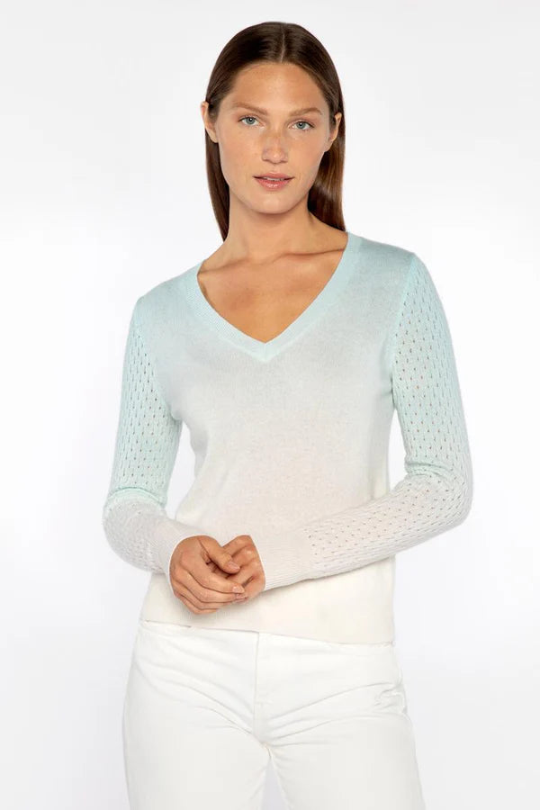 Kinross Ombre Pointelle Vee In Aquatic
