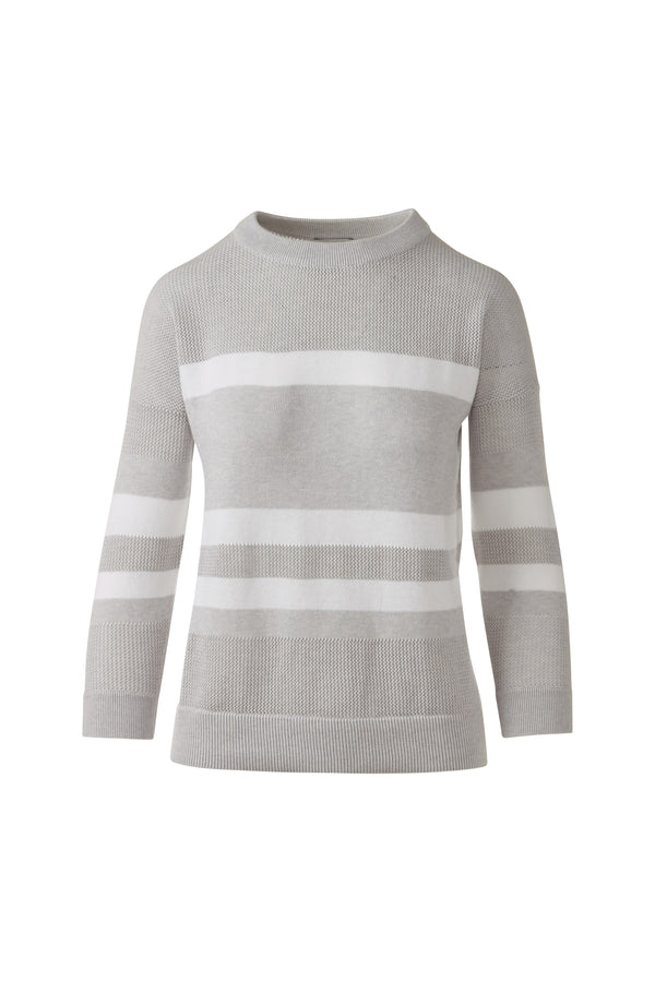 Kinross Women Mesh Stripe Crew In Greystone/White