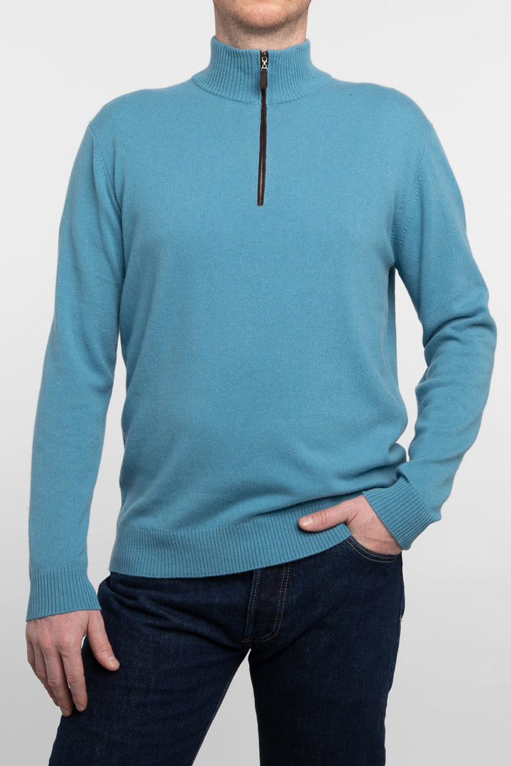Kinross Suede Trim 1/4 Zip Mock In Glacier