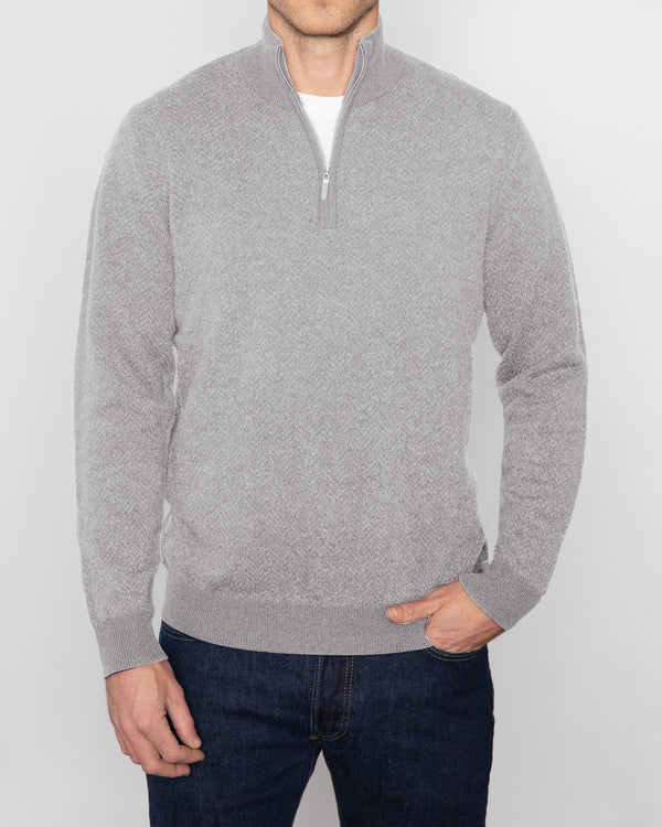 Kinross Cashmere Herringbone 1/4 Zip In Sterling