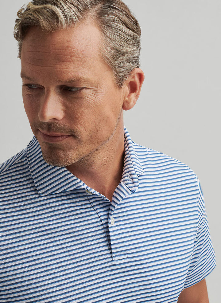 Peter Millar Tempo Performance Mesh Polo In White/Ocean Blue