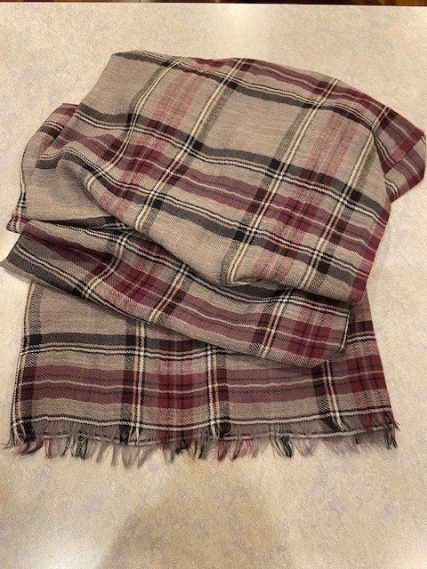 Hartford Woven Scarf in Grey/Maroon
