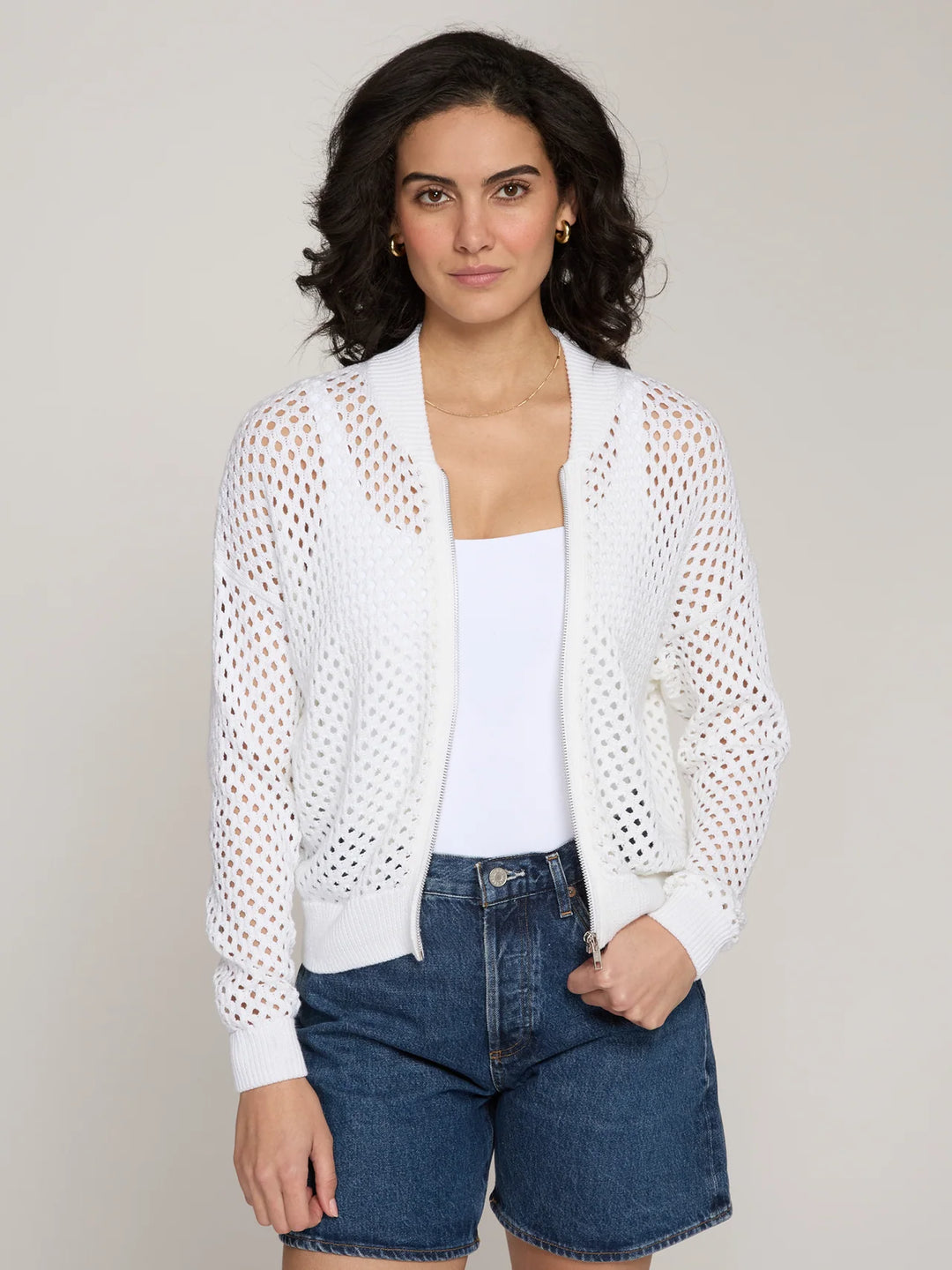 Autumn Cashmere Mesh Bomber In Bleach White