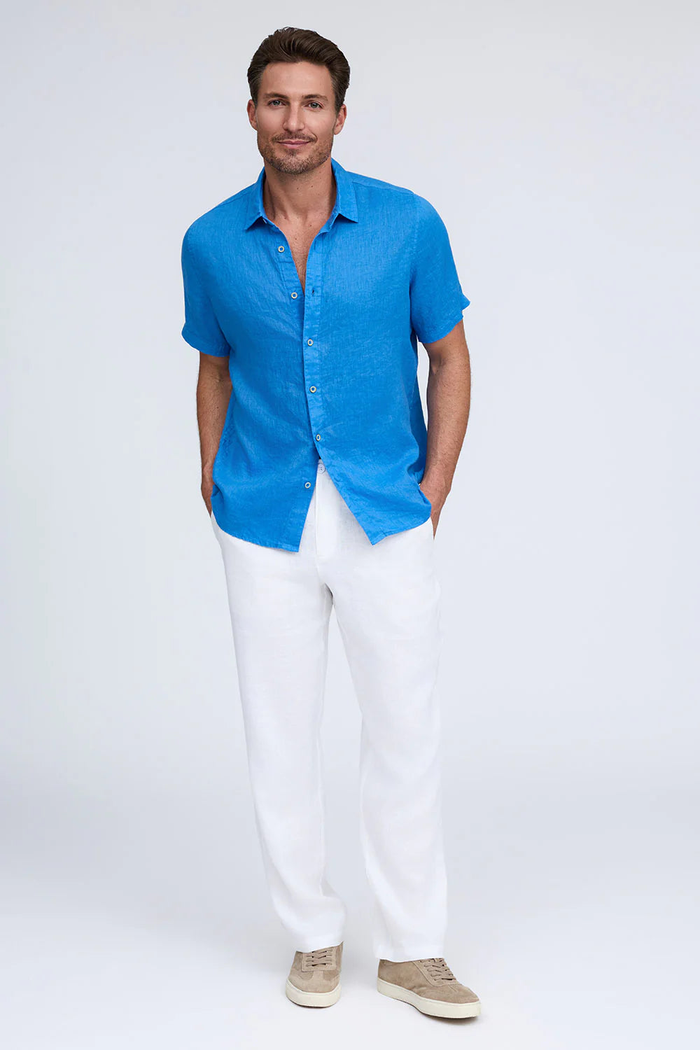 RAFFI Linen S/S Button Down  In Blue