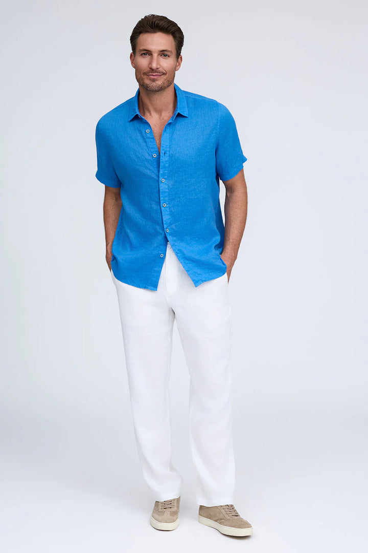 RAFFI Linen S/S Button Down  In Blue