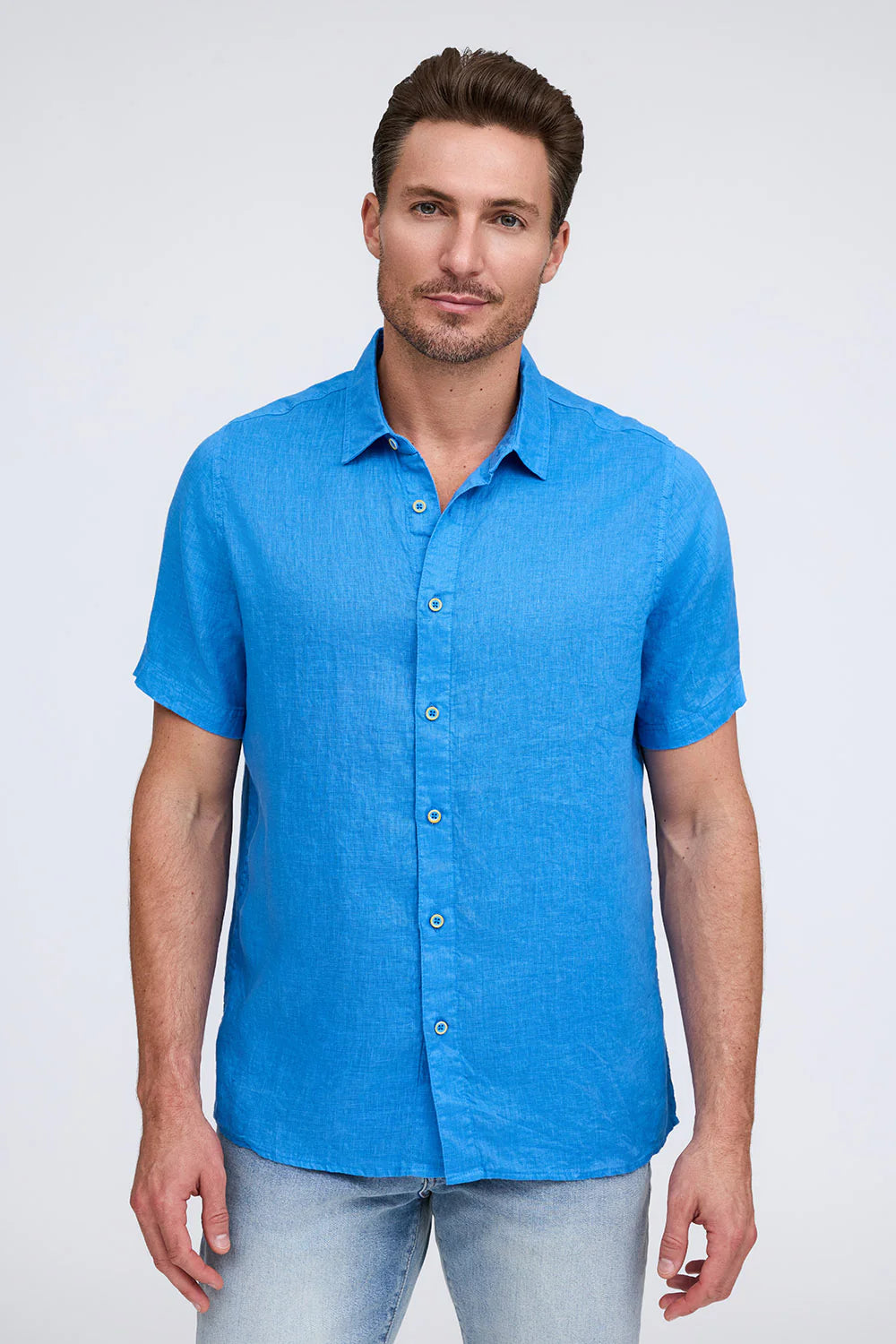 RAFFI Linen S/S Button Down  In Blue
