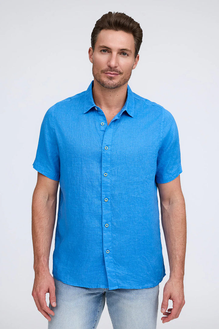 RAFFI Linen S/S Button Down  In Blue