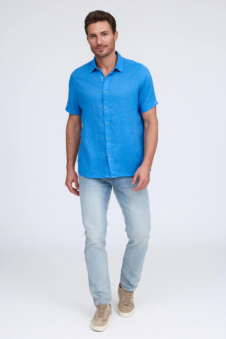 RAFFI Linen S/S Button Down  In Blue