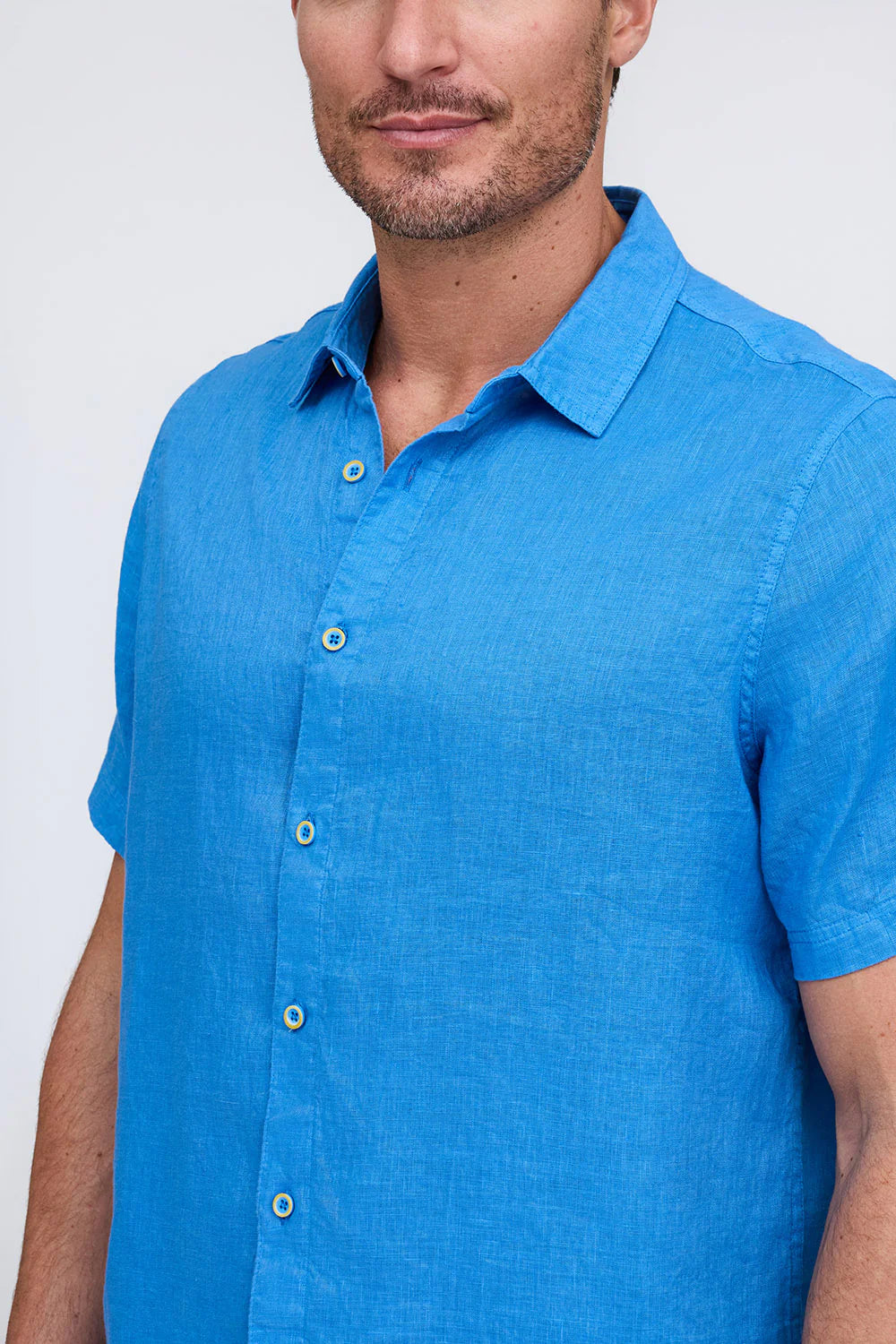 RAFFI Linen S/S Button Down  In Blue