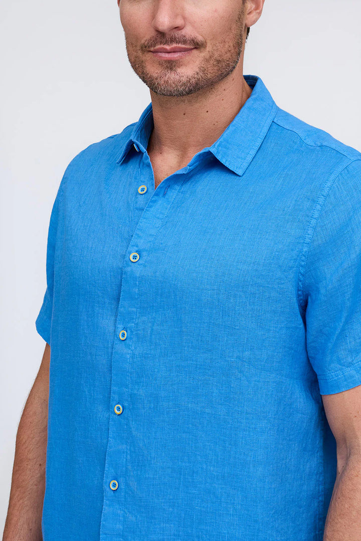 RAFFI Linen S/S Button Down  In Blue