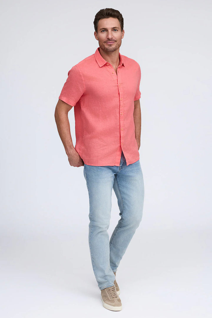 RAFFI Linen S/S Button down Polo In Coral