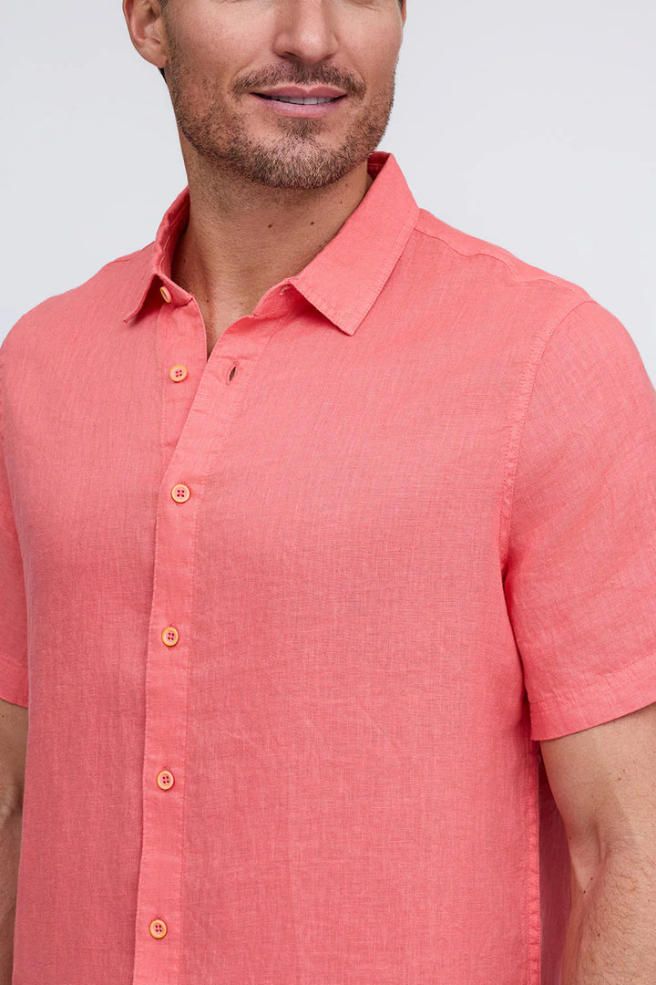 RAFFI Linen S/S Button down Polo In Coral