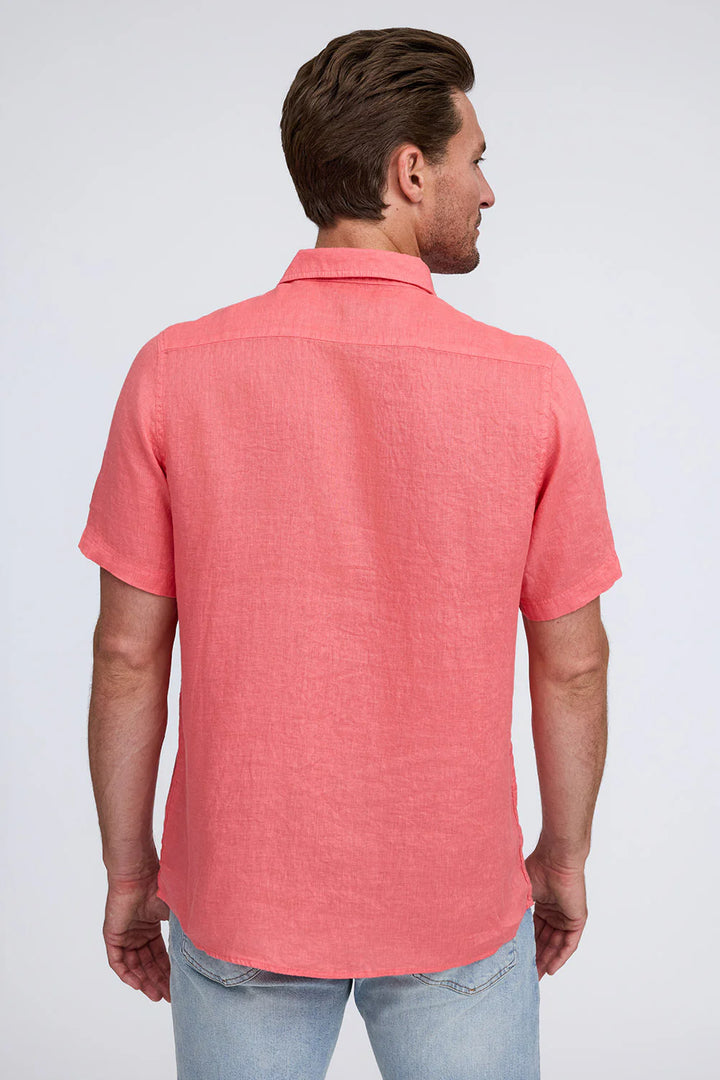RAFFI Linen S/S Button down Polo In Coral