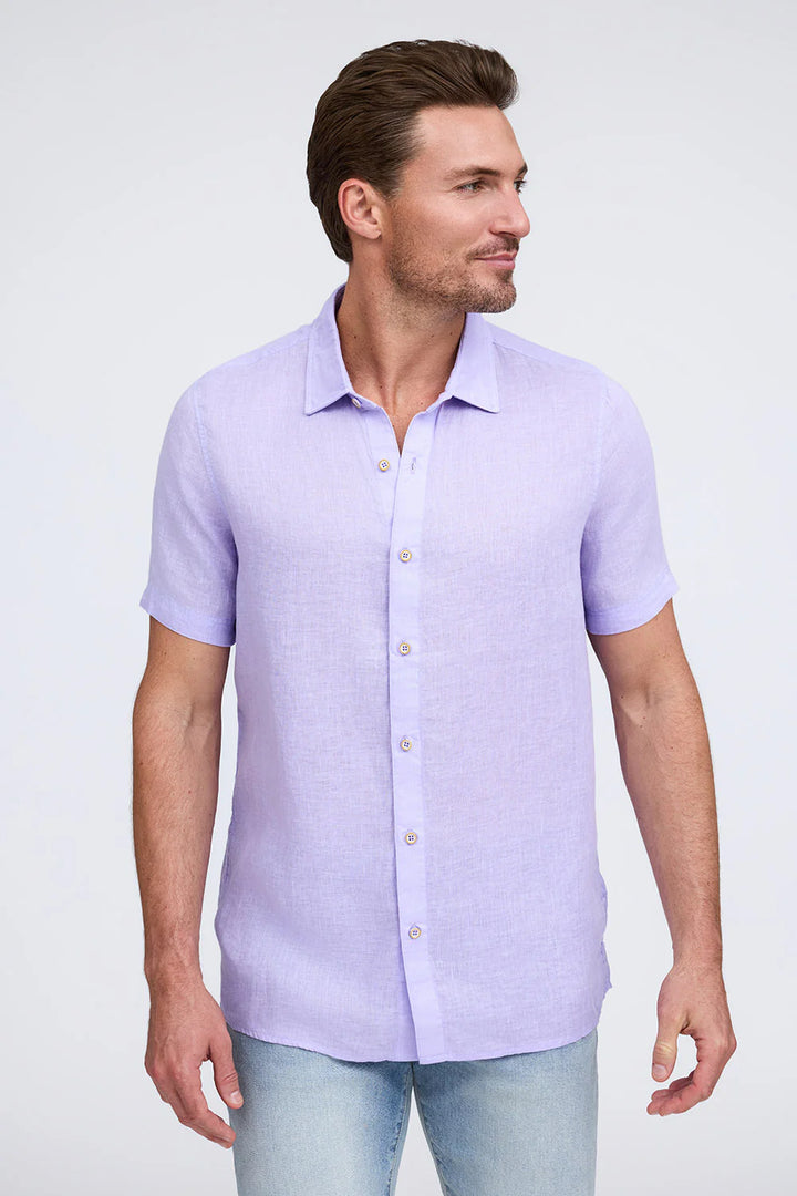 RAFFI Linen S/S Button down Polo In Lilac