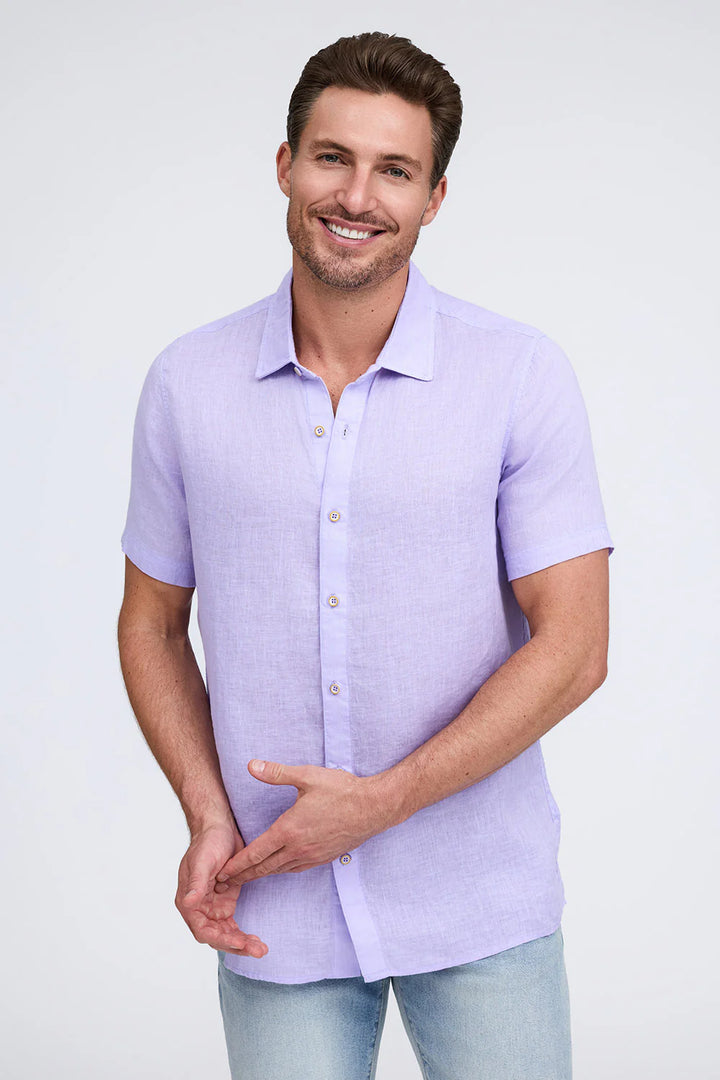 RAFFI Linen S/S Button down Polo In Lilac