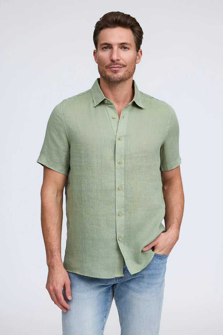 RAFFI Linen S/S Button down Polo In Olive