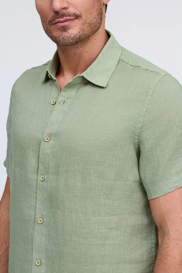 RAFFI Linen S/S Button down Polo In Olive