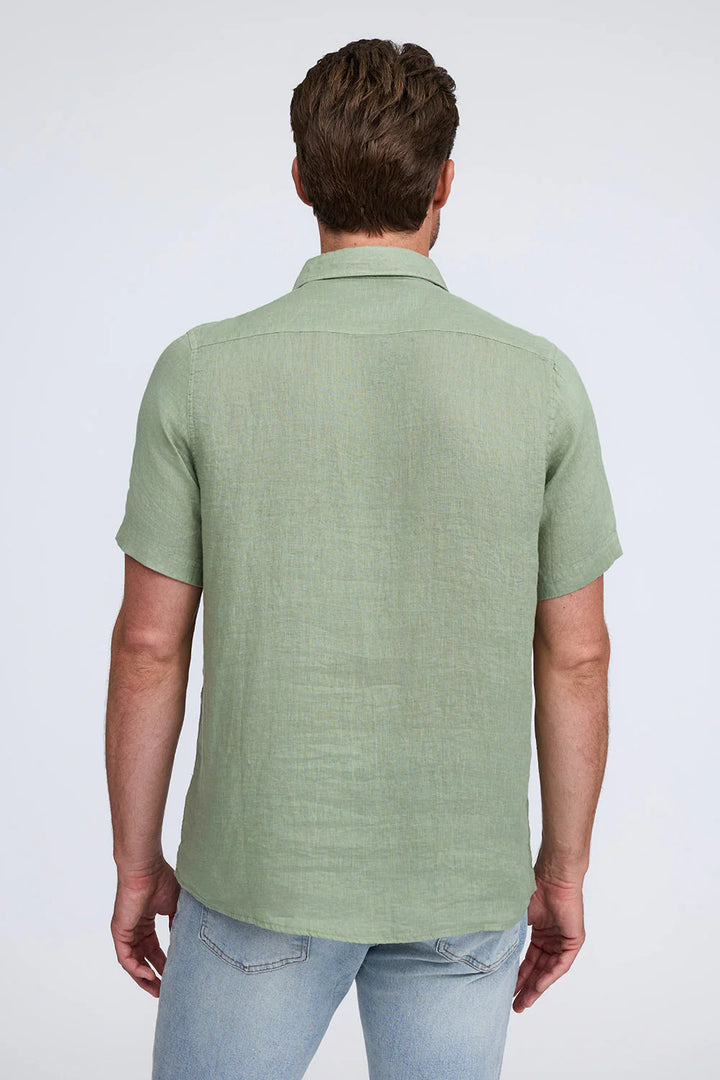 RAFFI Linen S/S Button down Polo In Olive