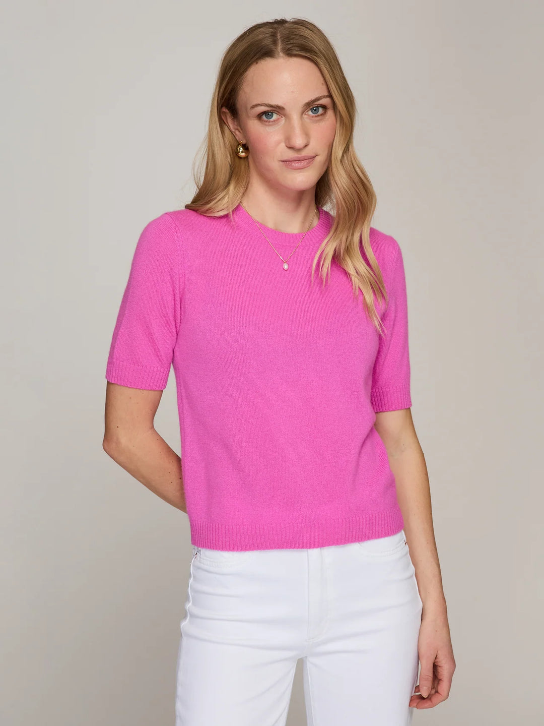 Autumn Cashmere Ss Cropped Crew In Petunia