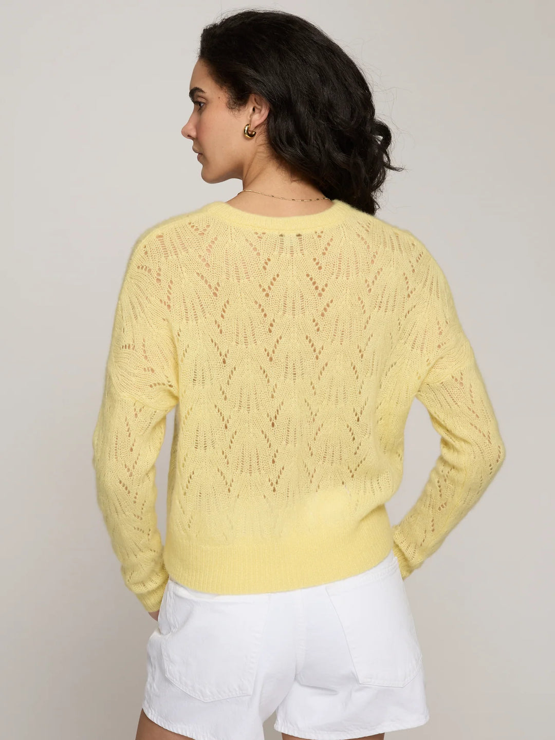 Autumn Cashmere Allover Pointelle Crew In Daffodil