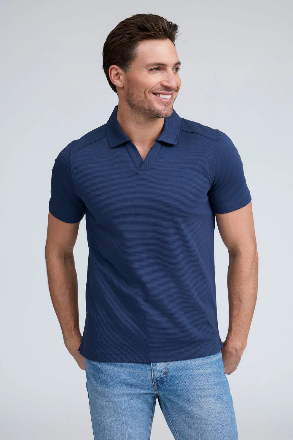 Raffi Silvio Textured Polo In Midnight