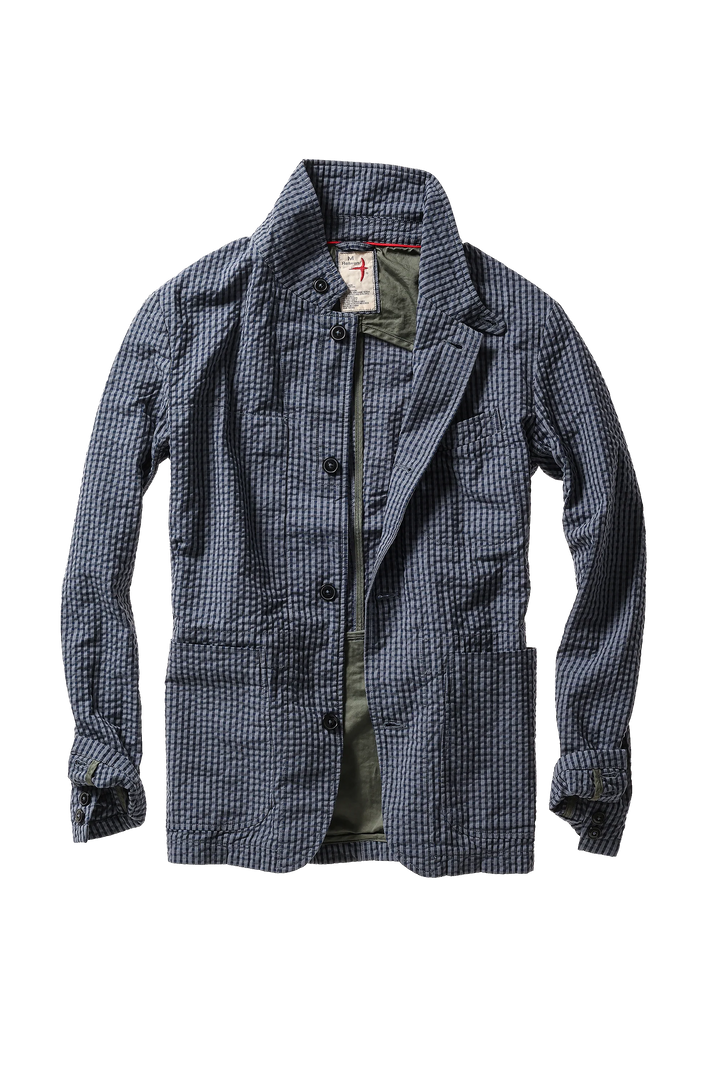 Relwen Tropical Trap Blazer In Navy Blue Seersucker