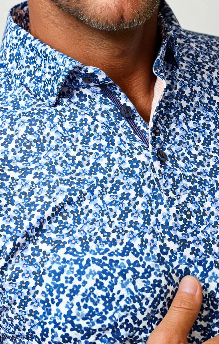 Stone Rose Blue Spring Bloom Stretch Polo