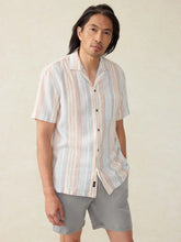 Load image into Gallery viewer, Faherty SS Breeze Camp Shirt in Golden Beach Stripe
