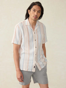 Faherty SS Breeze Camp Shirt in Golden Beach Stripe
