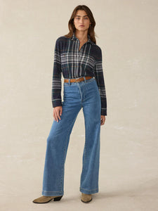 Faherty Women's Legend Sweater Shirt in Blue Ridge Plaid